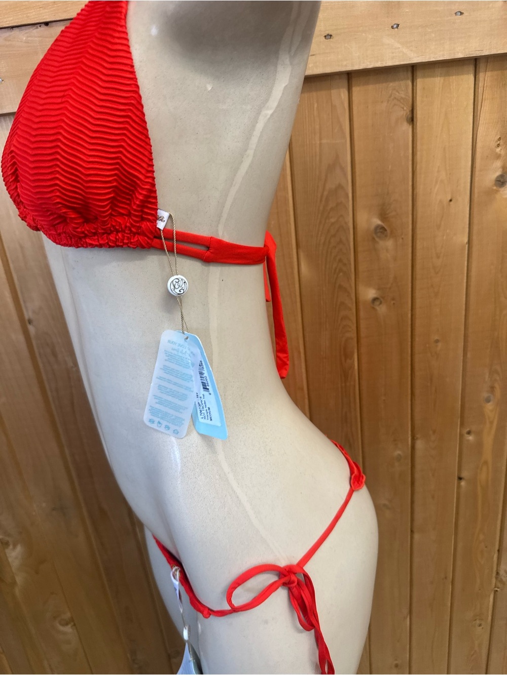 Luli Fama Hot Tropics Lava  Red Textured Wave Rushed Triangle Bikini XS Top M - Picture 10 of 15